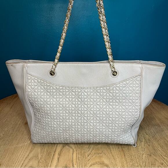 Tory Burch Embossed Leather Bryant East West Tote Gray Shoulder Bag Le Fleur - Picture 3 of 15